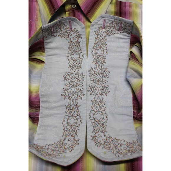 Robert Graham men's embroidered flip cuff striped long sleeve button front shirt - Picture 10 of 16